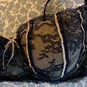 DKNY Black Lace Balconette Underwire Bra 34DD
